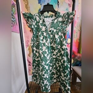 THML Green and Cream Floral Midi Dress